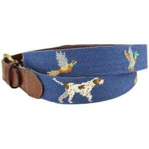 SMATHERS & BRANSON Bird & Dog Needlepoint Belt w/ Hunting Design size 34